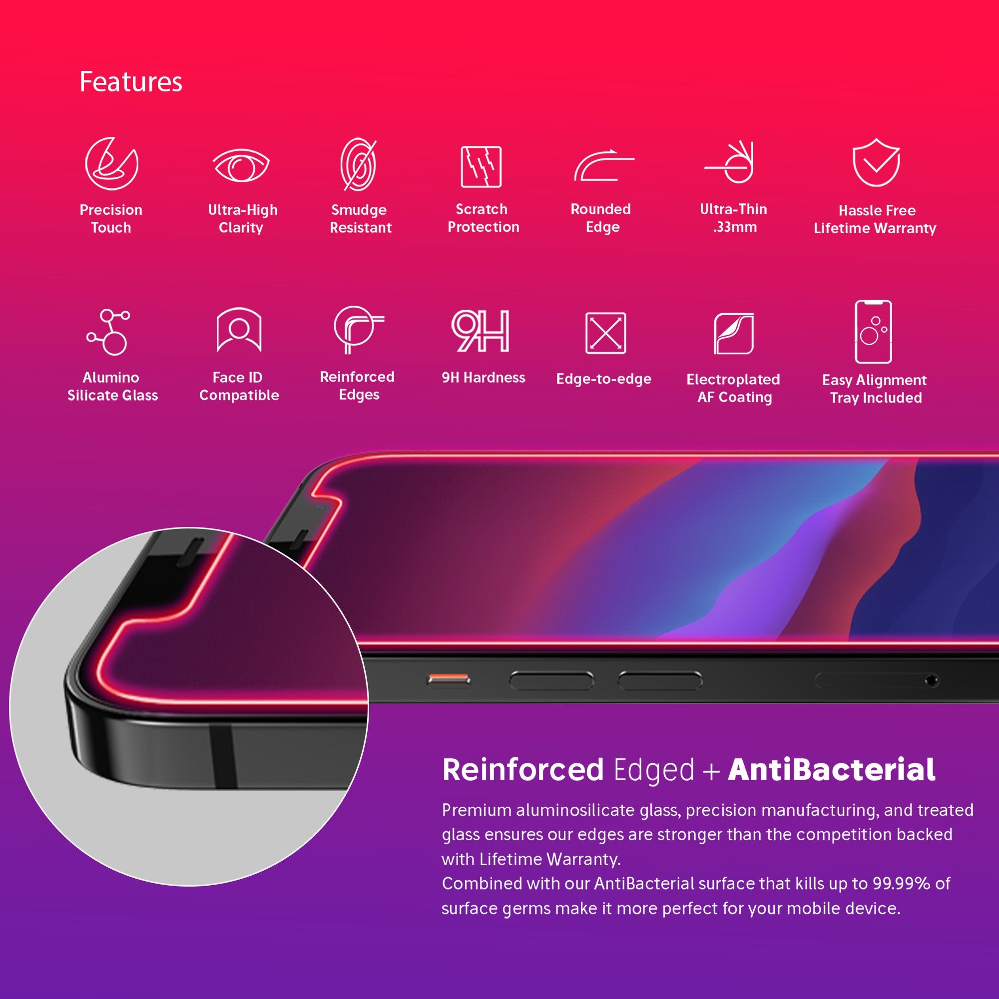 NanoArmour Screen Protector for iPhone 12 mini Antimicrobial Edge-to-Edge