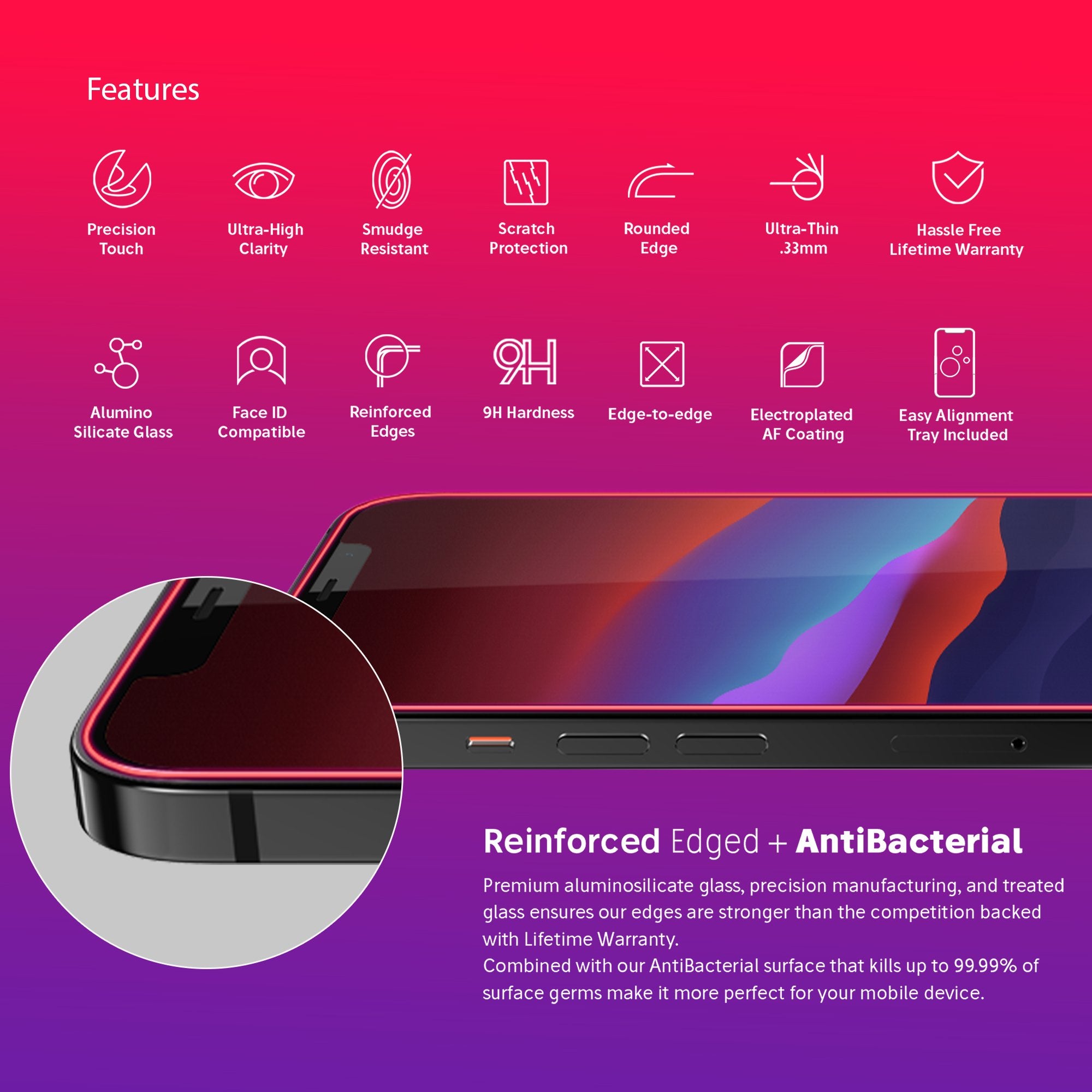 NanoArmour for iPhone 12 mini Screen Protector Antimicrobial Edge-to-Edge