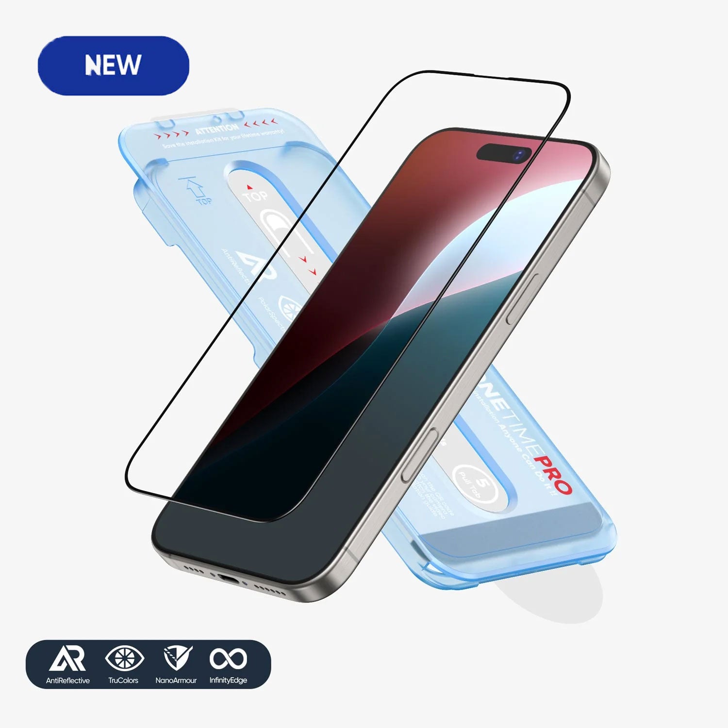 UPGRADED FLOLAB ONETIME PRO NanoArmour Infinity Edge Screen Protector with ClearVue Anti Reflective Technology & Reinforced Edge & Anti-Rainbow for iPhone 16 Series