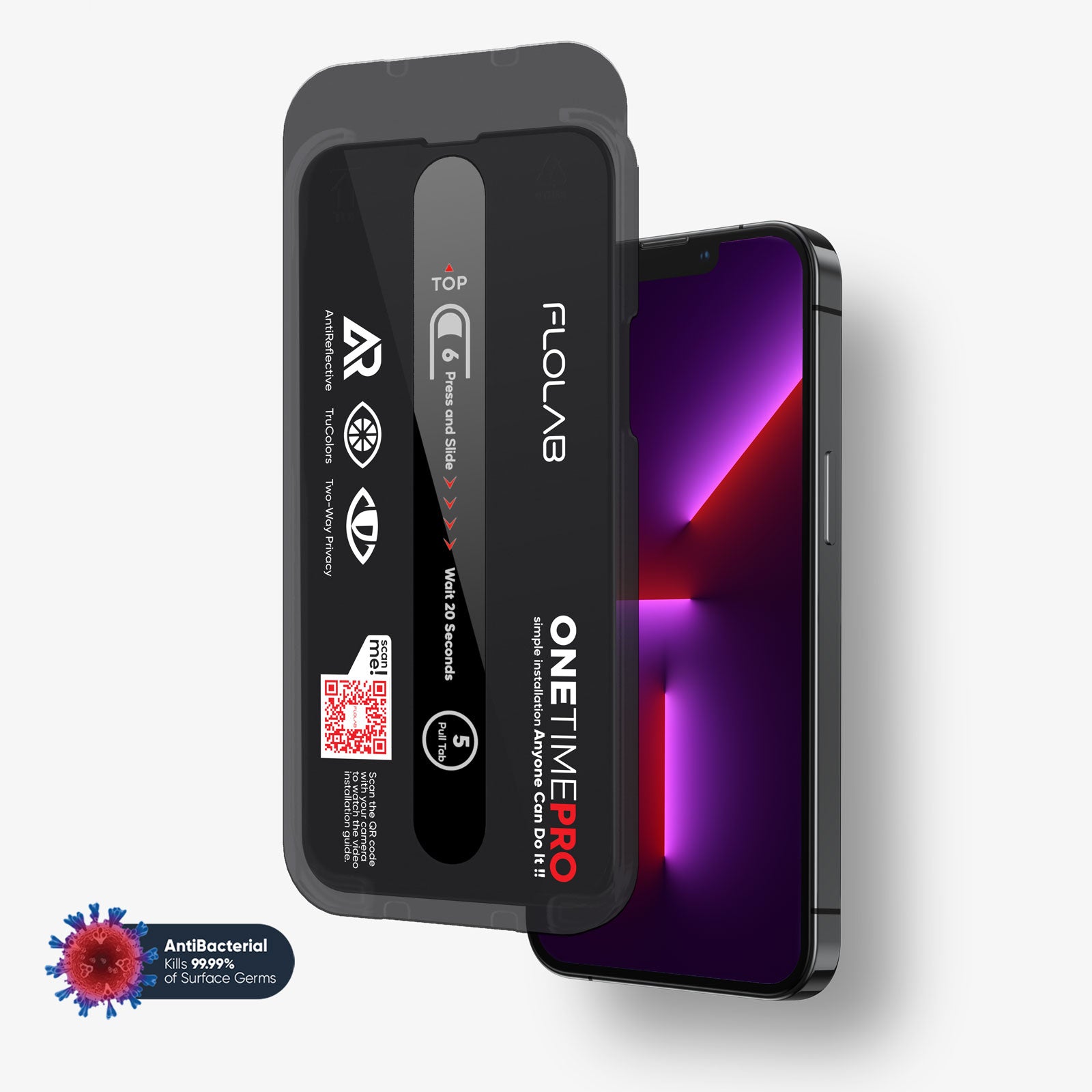 ONETIME PRO NanoArmour Screen Protector for iPhone with ClearVue Anti-Reflective Technology: Crystal Clear Privacy, Edge-to-Edge, Antimicrobial