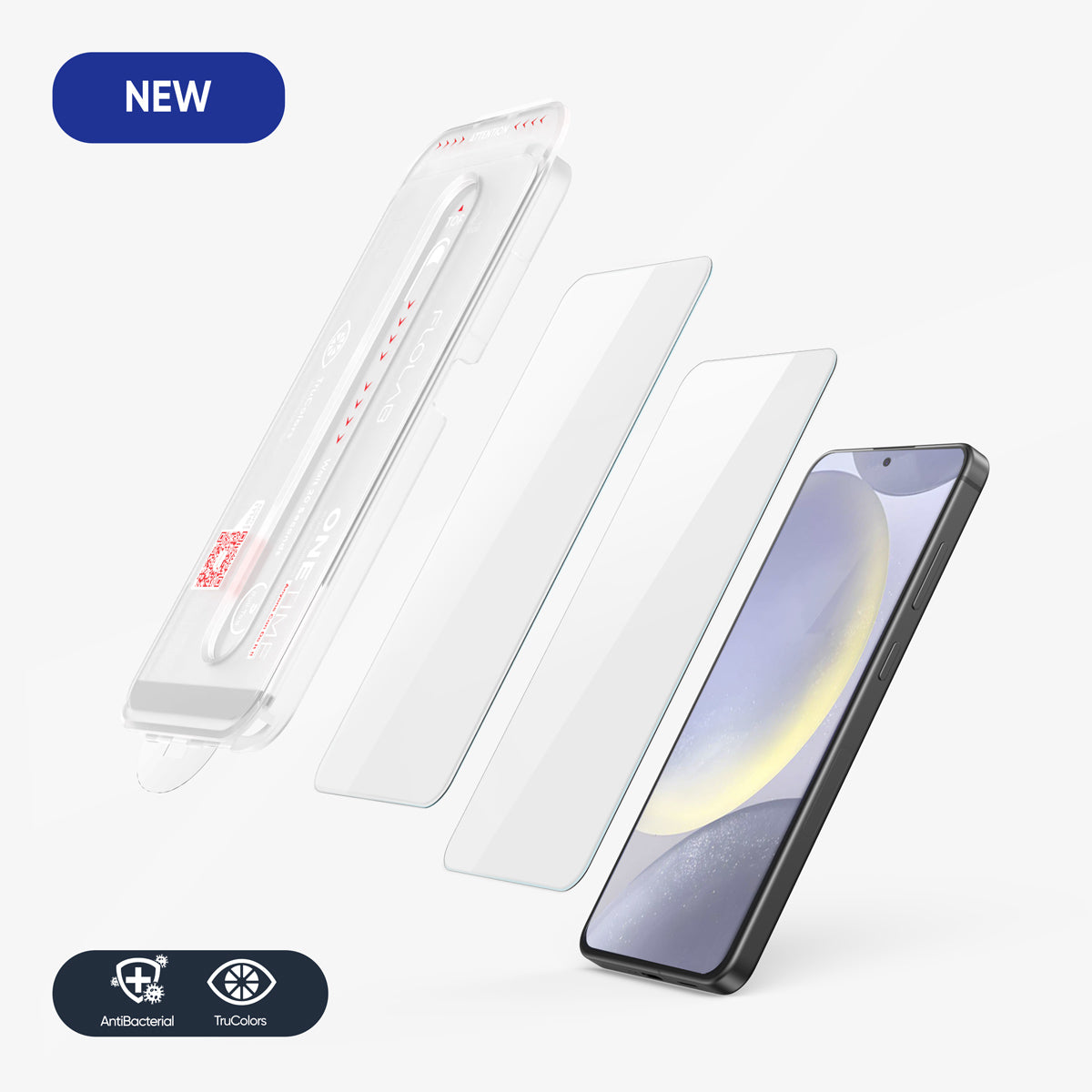 FLOLAB NanoArmour ONETIME for Samsung Galaxy S24 Plus Screen Protector Anti Microbial, Fingerprint ID Compatible